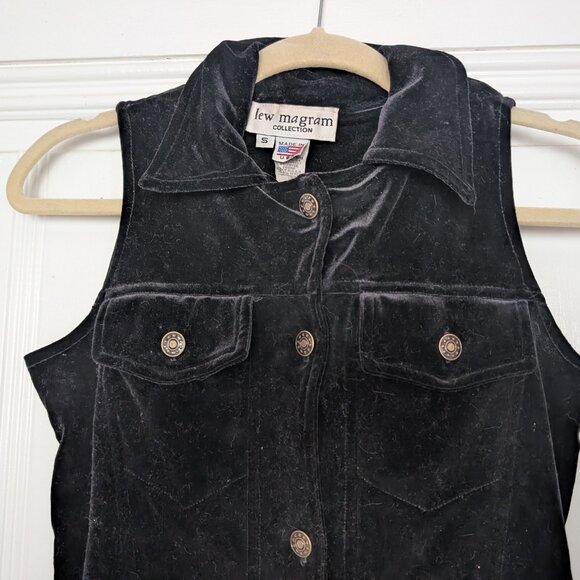 Lew Magram Vintage 90s Black Stretch Velvet Biker Vest Size S - Picture 3 of 8